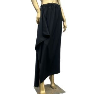 NWOT Zoran 100% wool Black Asymmetrical draped High slit  Maxi Skirt made in USA
